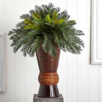 Cycas with Bamboo Vase Silk Plant