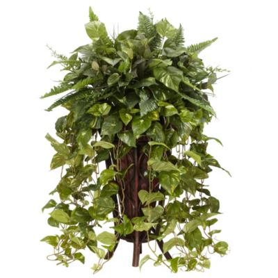 Nearly Natural Vining Mixed Greens with Decorative Stand Silk Plant, Green