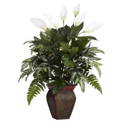 Mixed Greens with Spathiphyllum and Decorative Vase Silk Plant