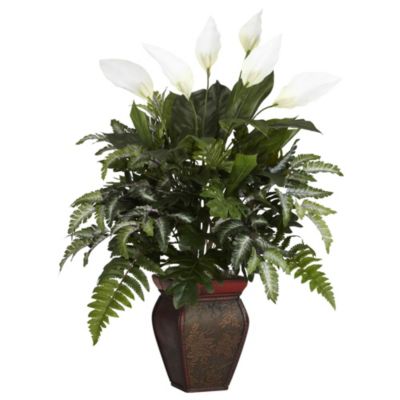 Nearly Natural Mixed Greens with Spathiphyllum and Decorative Vase Silk Plant, Green