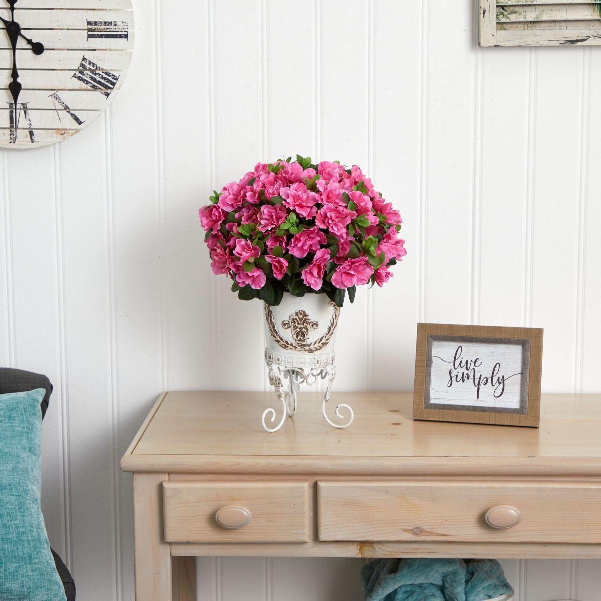 Azalea with Metal Planter Silk Plant