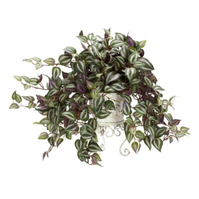 Nearly Natural Wandering Jew with Metal Planter Silk Plant, Green