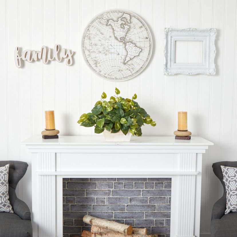 Pothos with White Wash Planter Silk Plant