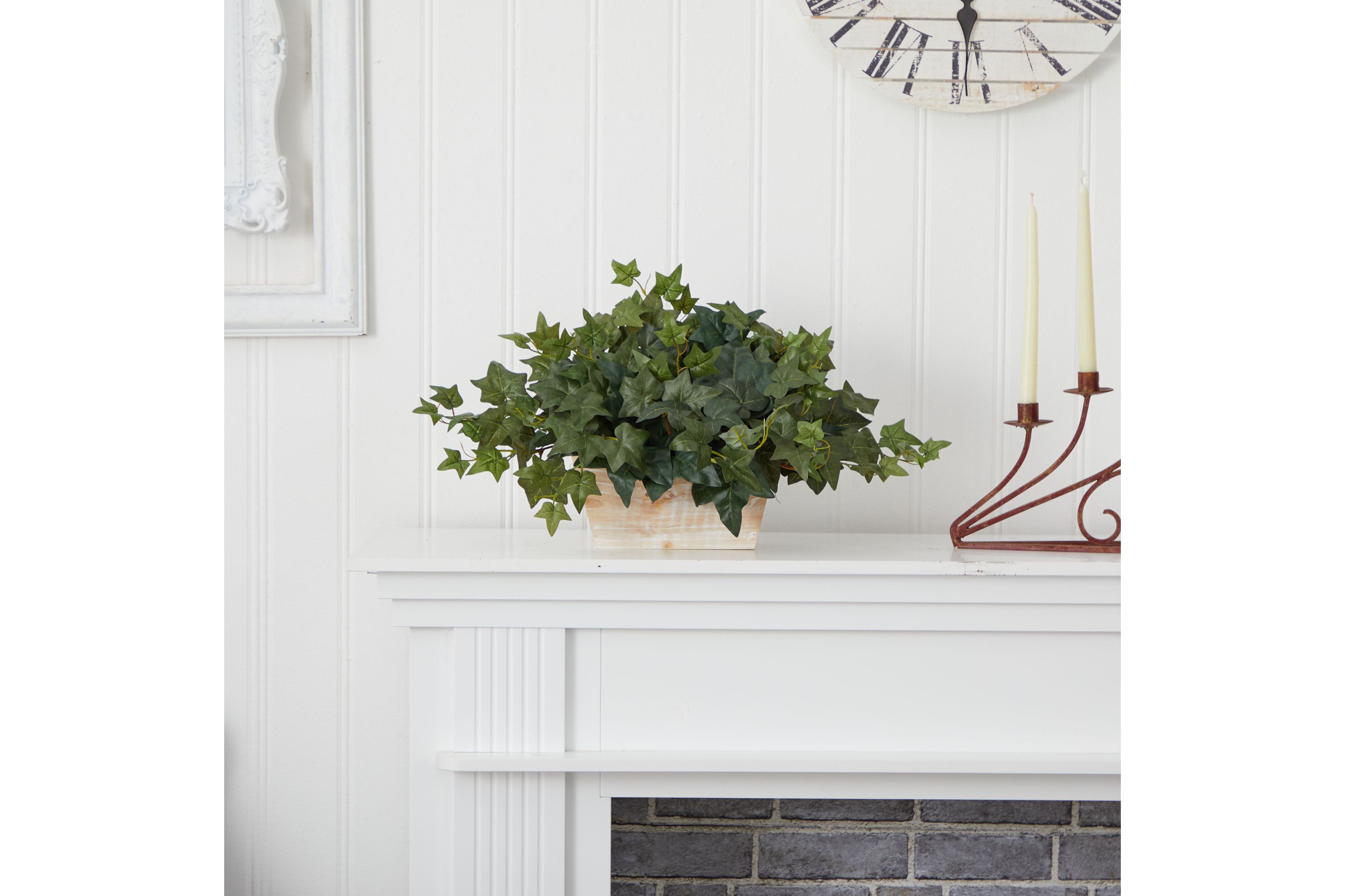 Ivy with White Wash Planter Silk Plant
