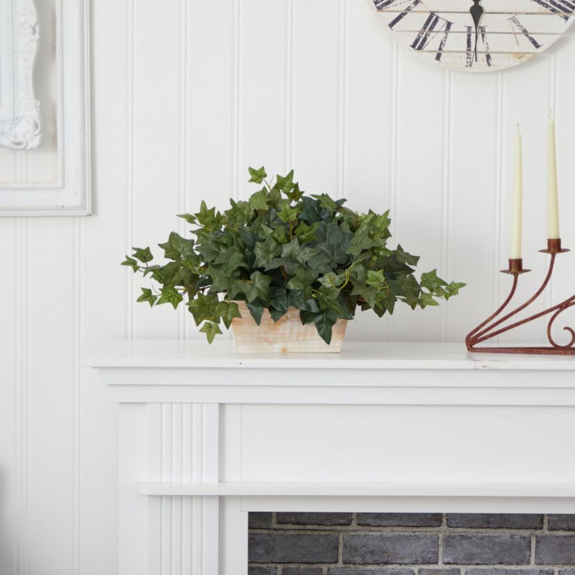 Ivy with White Wash Planter Silk Plant