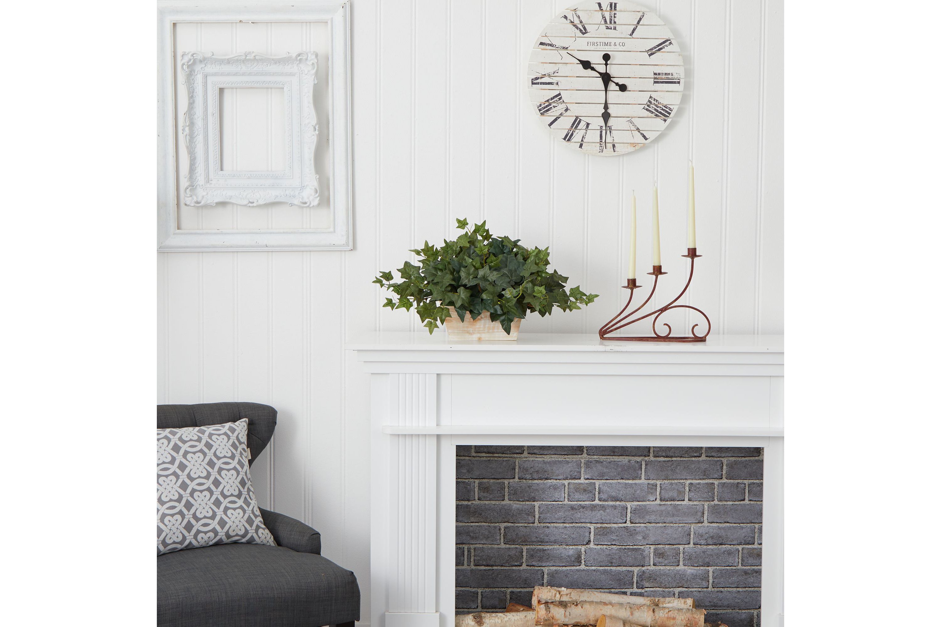 Ivy with White Wash Planter Silk Plant
