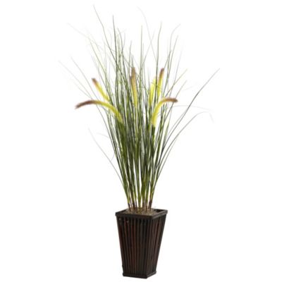 Grass with Cattails and Bamboo Planter