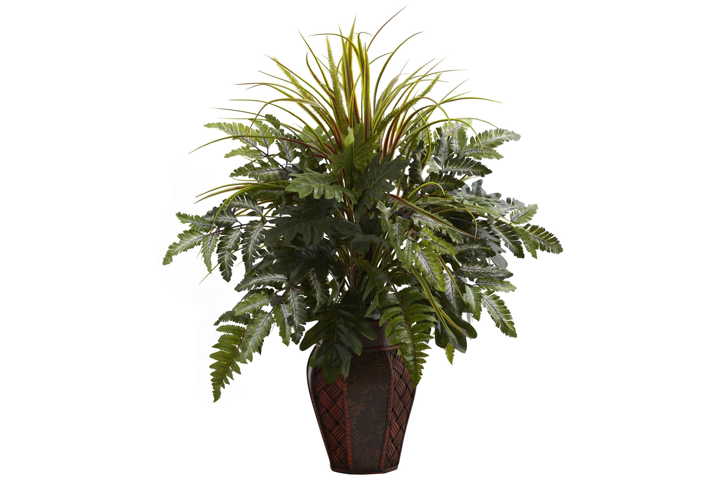 Mixed Grass and Fern with Decorative Planter