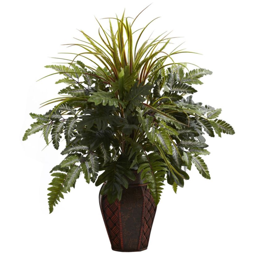 Mixed Grass and Fern with Decorative Planter