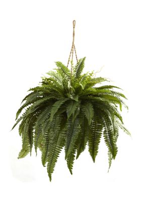 Nearly Natural Double Giant Boston Fern Hanging Basket, Green