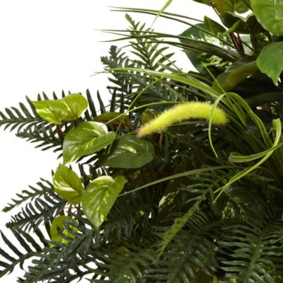 Mixed Grass and River Fern with Wood Planter