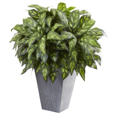 Nearly Natural Silver King with Slate Planter, Green