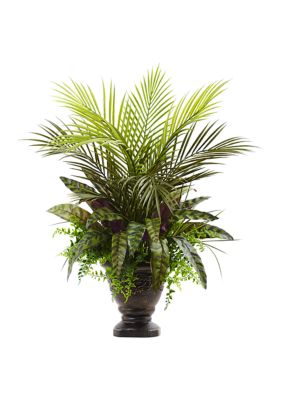 Nearly Natural Assorted Areca Palm, Fern and Peacock with Planter, Green