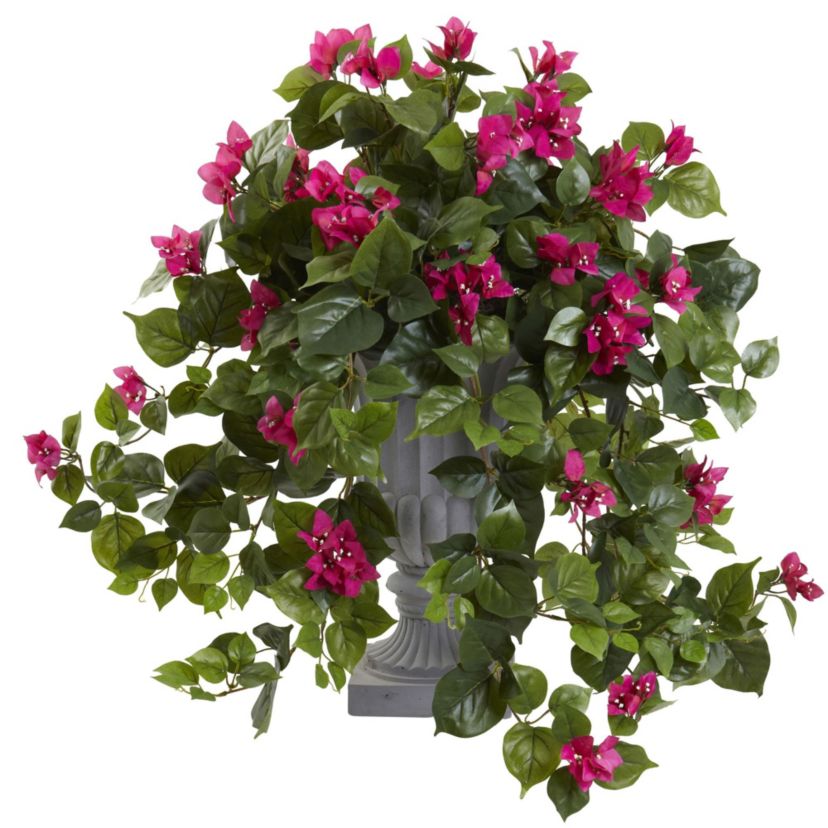 27-Inch Bougainvillea Flowering Silk Plant with Decorative Urn
