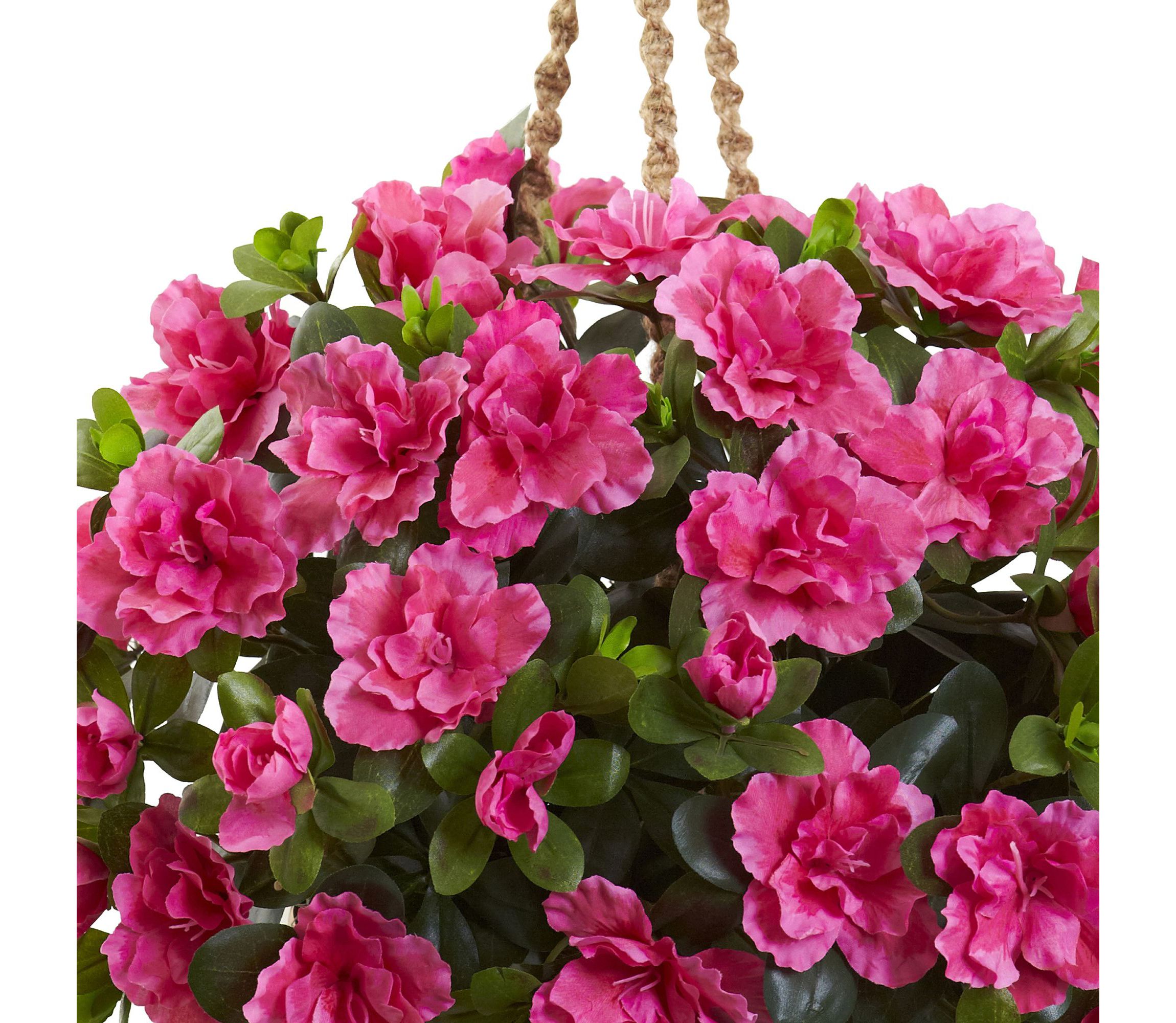 Nearly Natural Azalea Flowering Silk Hanging Basket | Belk
