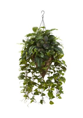 Nearly Natural Vining Assorted Greens with Cone Hanging Basket