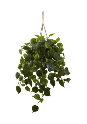 Nearly Natural Philodendron Hanging Basket Indoor/Outdoor, Green
