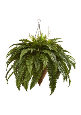 Nearly Natural Giant Boston Fern with Cone Hanging Basket, Green