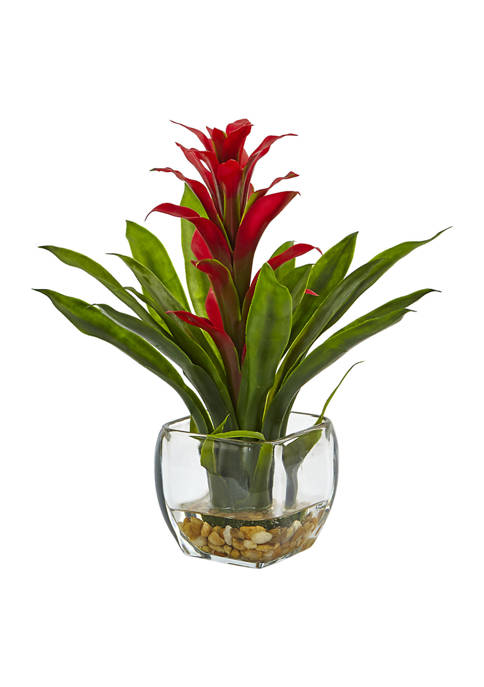 Nearly Natural Bromeliad with Glass Vase Arrangement