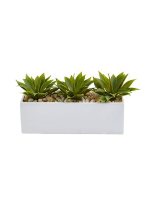 Nearly Natural Agave Succulent in Rectangular Planter, Green