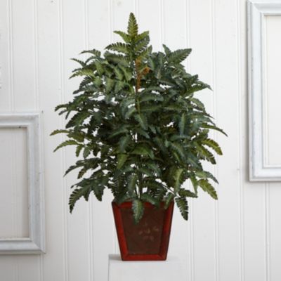 Bracken Artificial Fern in Wooden Planter