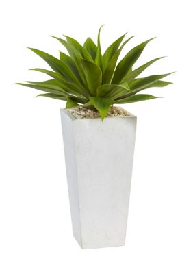 Nearly Natural Agave Plant in White Planter, Green