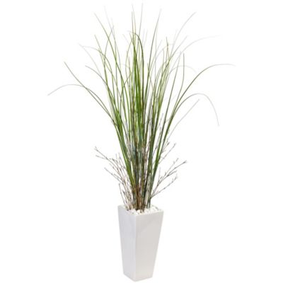 Bamboo Grass Artificial Plant in White Tower Ceramic
