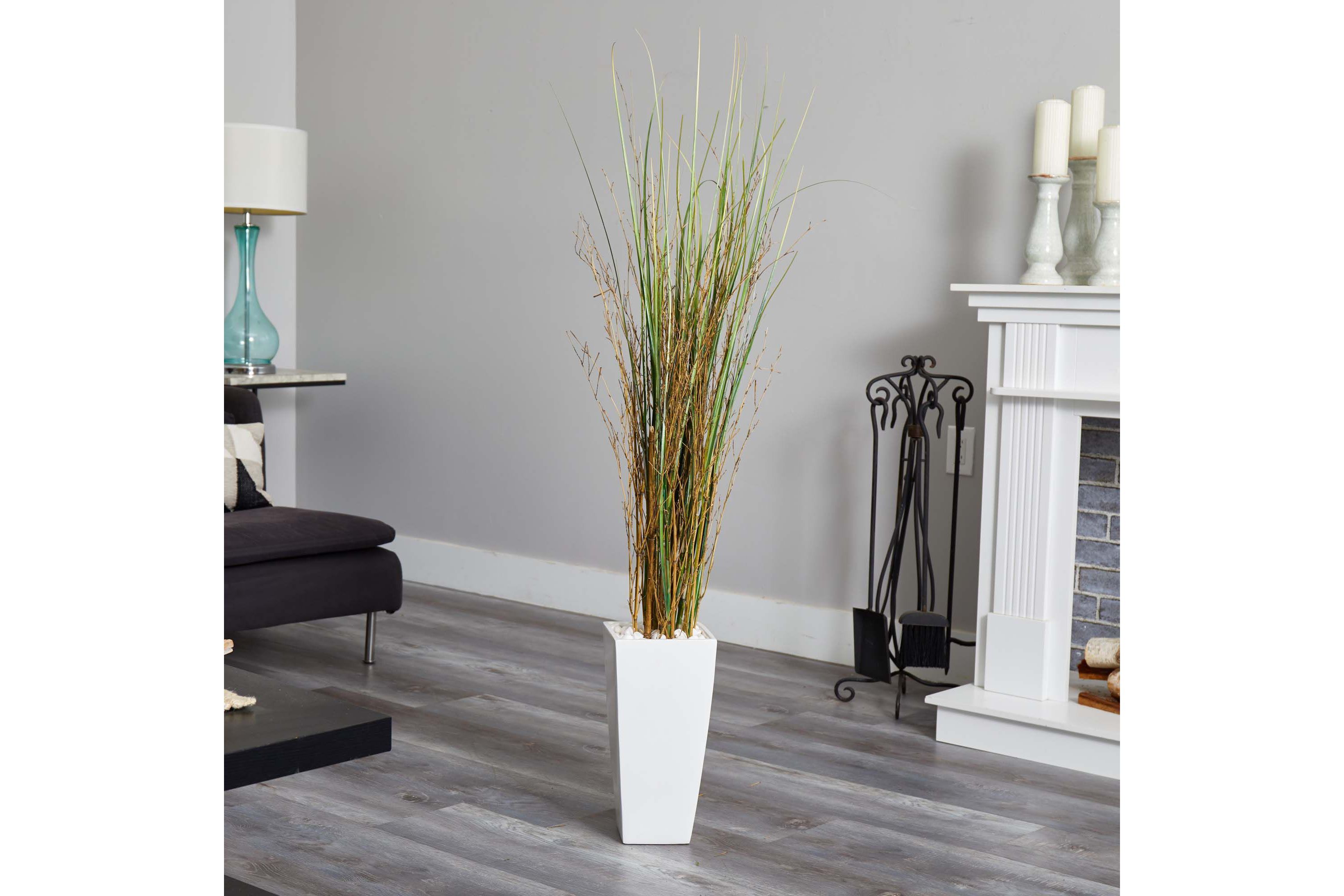 Bamboo Grass Artificial Plant in White Tower Ceramic