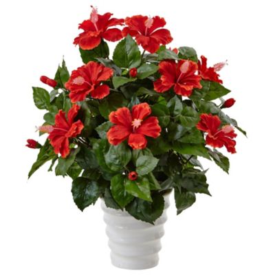 Hibiscus Artificial Flowering Plant in Swirl Planter