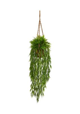 Nearly Natural Mini Bamboo Plant Hanging Basket, Green