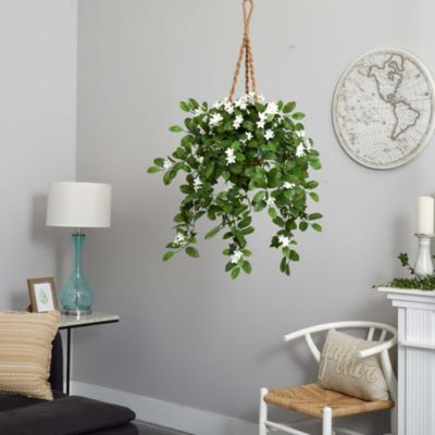 Stephanotis Flowering Artificial Plant in Hanging Basket