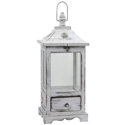 Distressed Wooden Lantern with Drawer