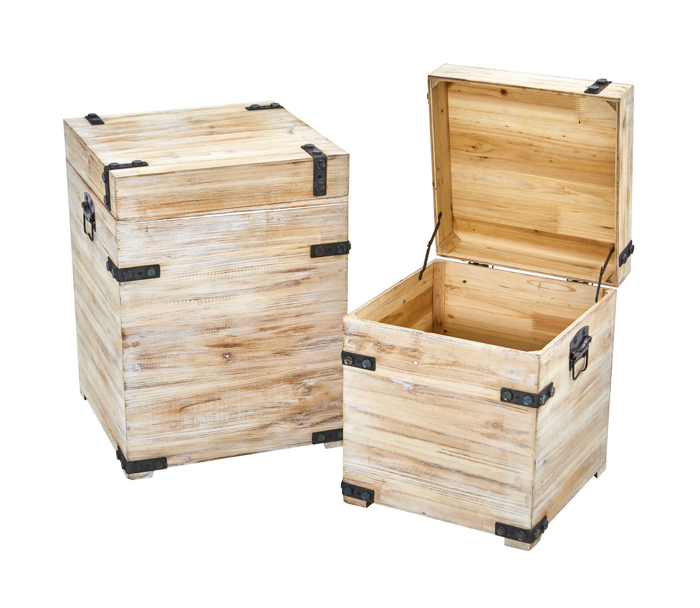 Decorative White Wash Storage Boxes-Trunks with Metal Detail (Set of 2)
