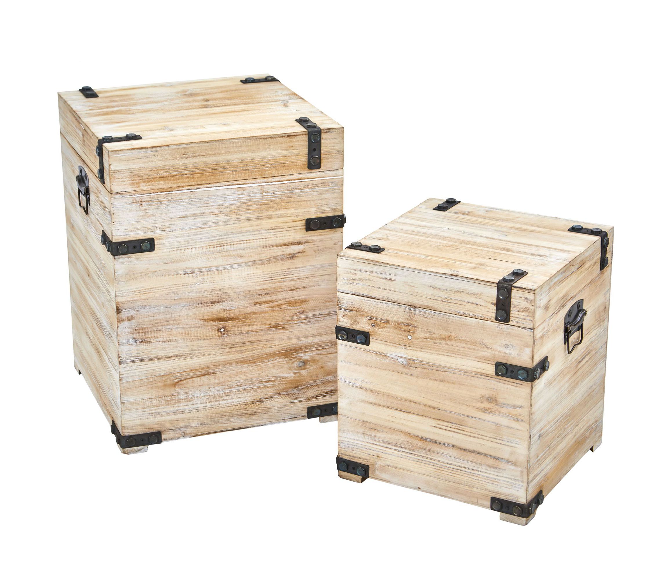 Decorative White Wash Storage Boxes-Trunks with Metal Detail (Set of 2)