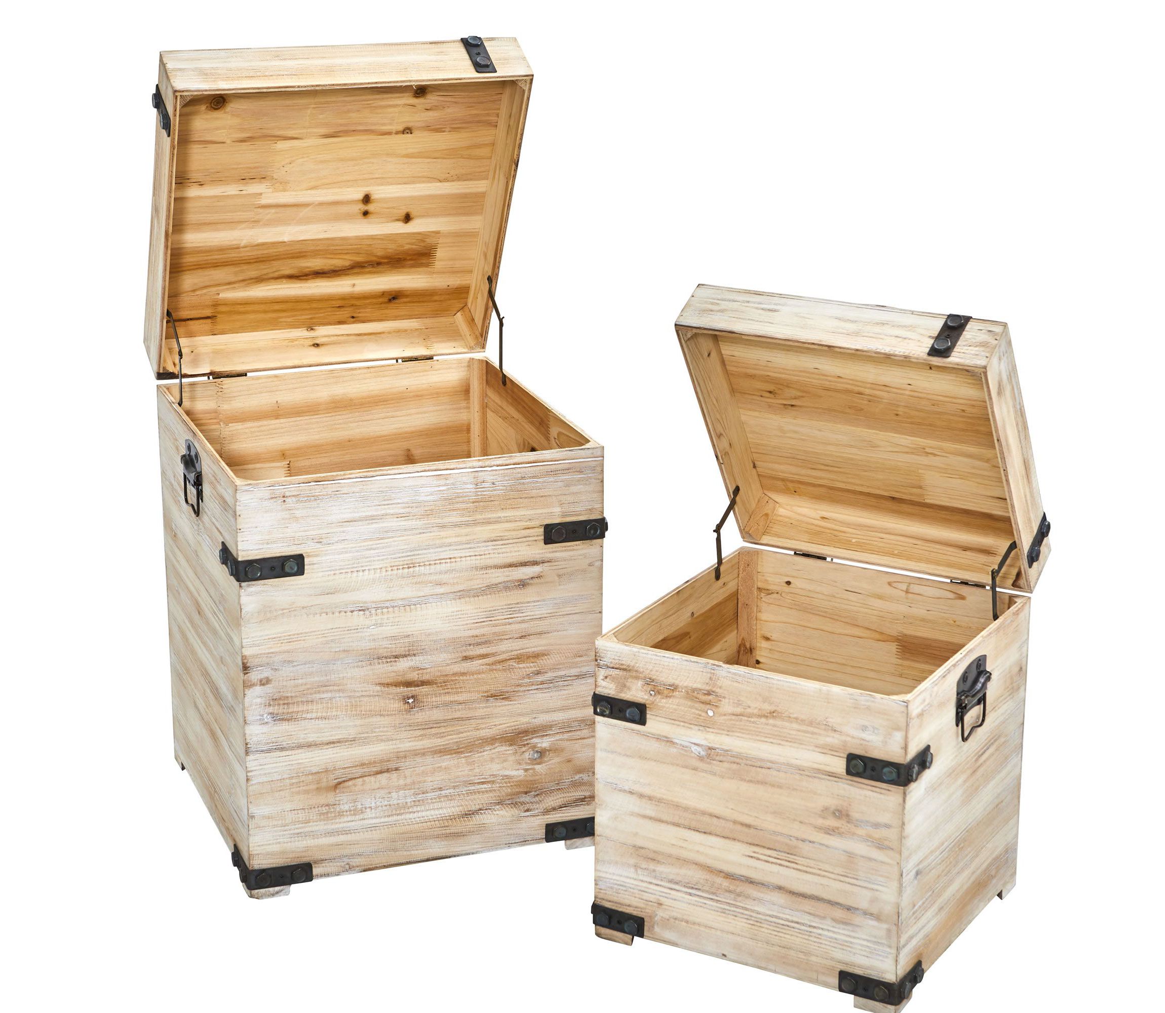 Decorative White Wash Storage Boxes-Trunks with Metal Detail (Set of 2)