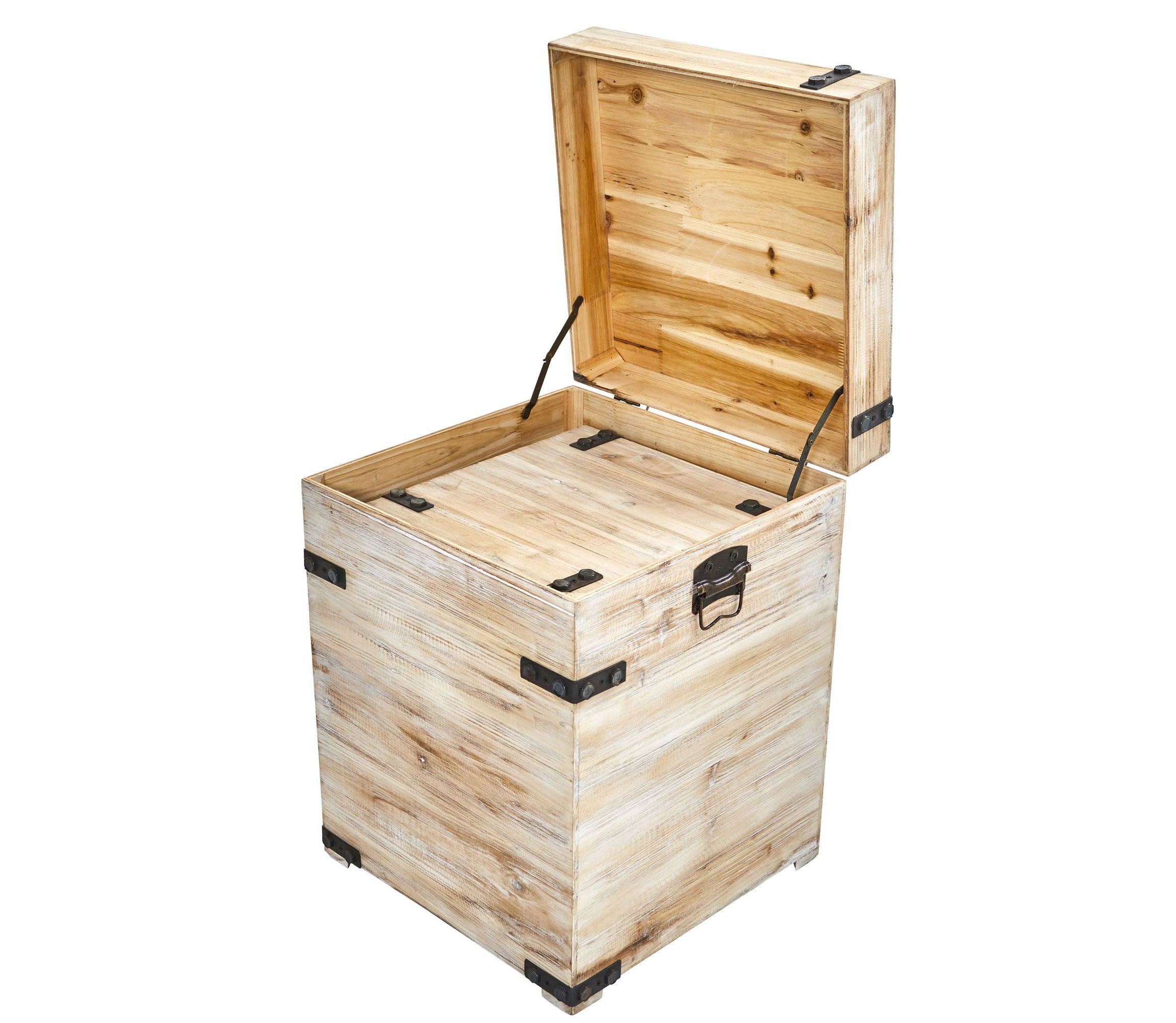 Decorative White Wash Storage Boxes-Trunks with Metal Detail (Set of 2)