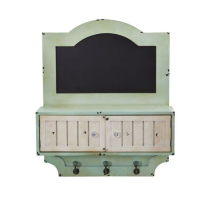 Nearly Natural 21.5-Inch Vintage Chalkboard Wall Organizer with Doors and Hooks, Green