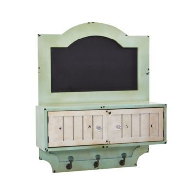 21.5-Inch Vintage Chalkboard Wall Organizer with Doors and Hooks