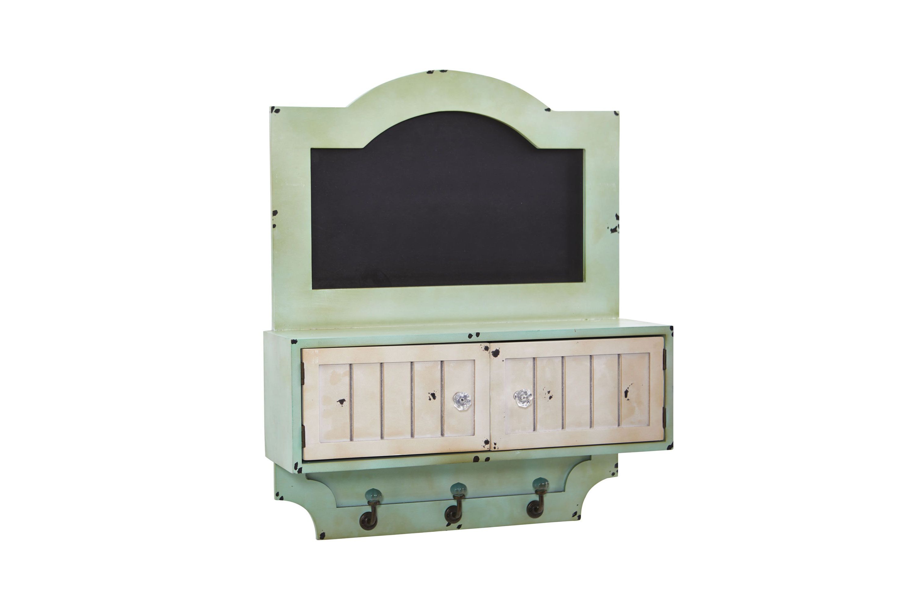 21.5-Inch Vintage Chalkboard Wall Organizer with Doors and Hooks