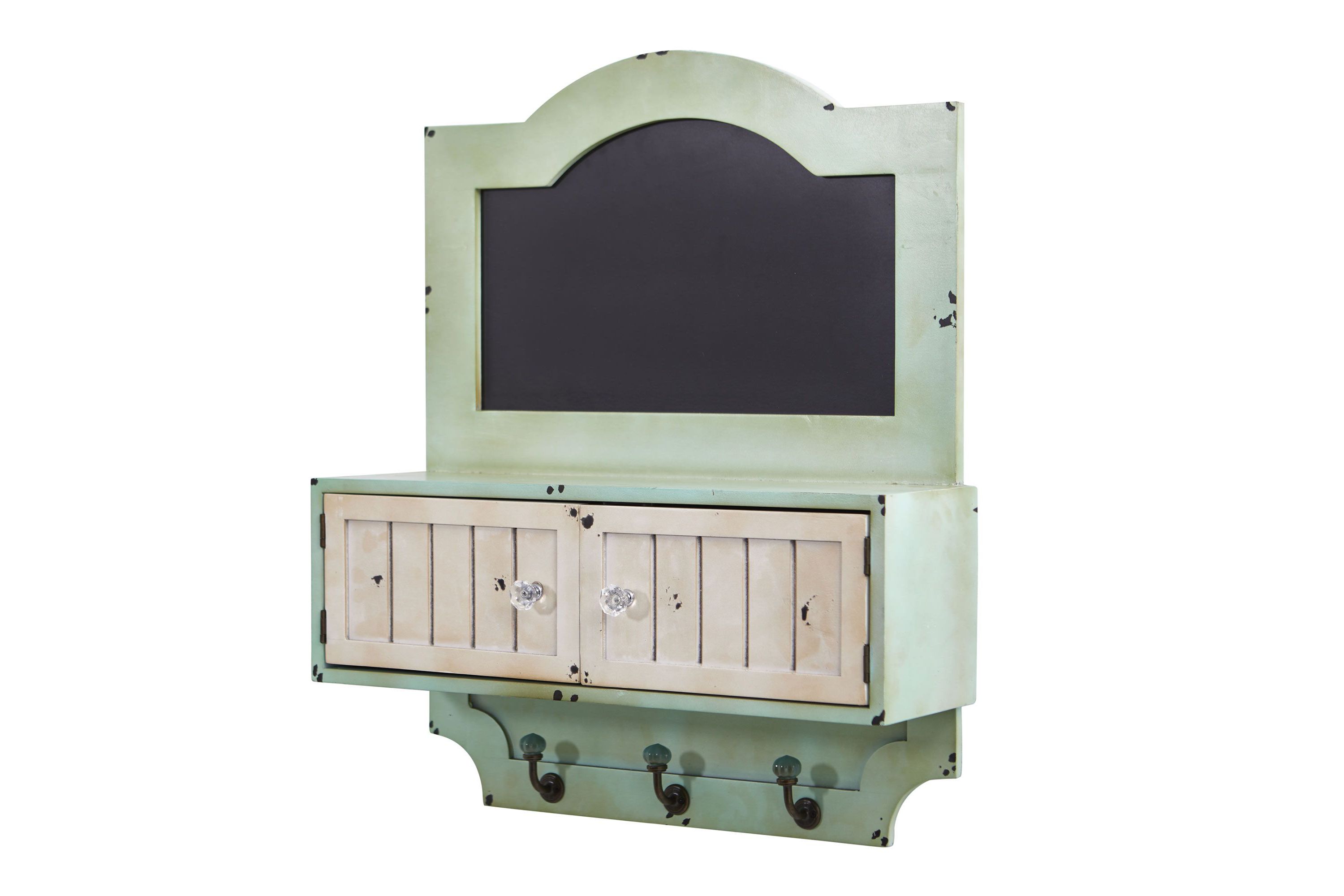 21.5-Inch Vintage Chalkboard Wall Organizer with Doors and Hooks