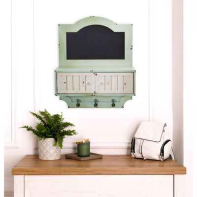 21.5-Inch Vintage Chalkboard Wall Organizer with Doors and Hooks