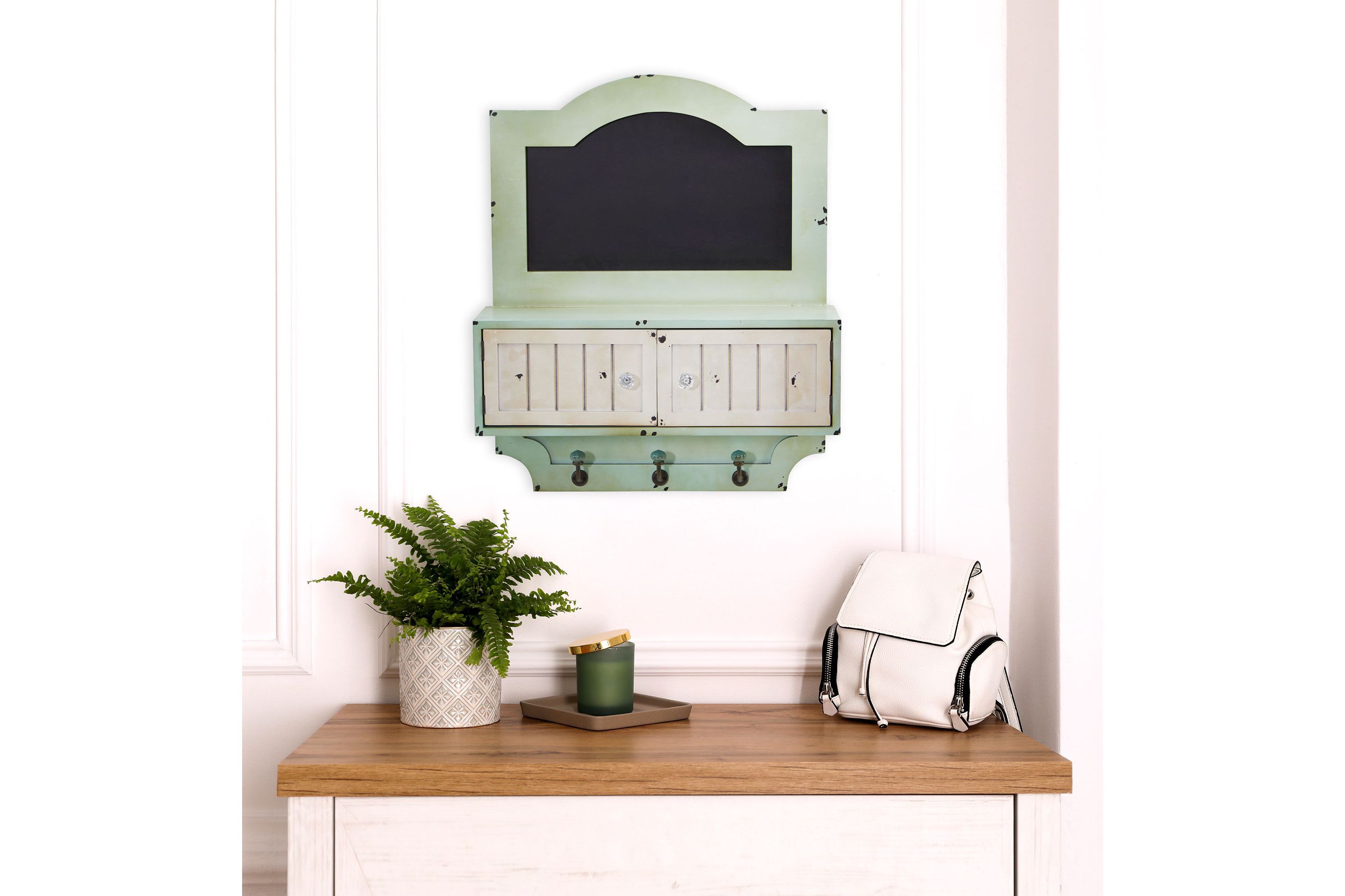 21.5-Inch Vintage Chalkboard Wall Organizer with Doors and Hooks