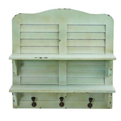20-Inch Vintage Window Shutter Shelving with Hooks Wall Decor