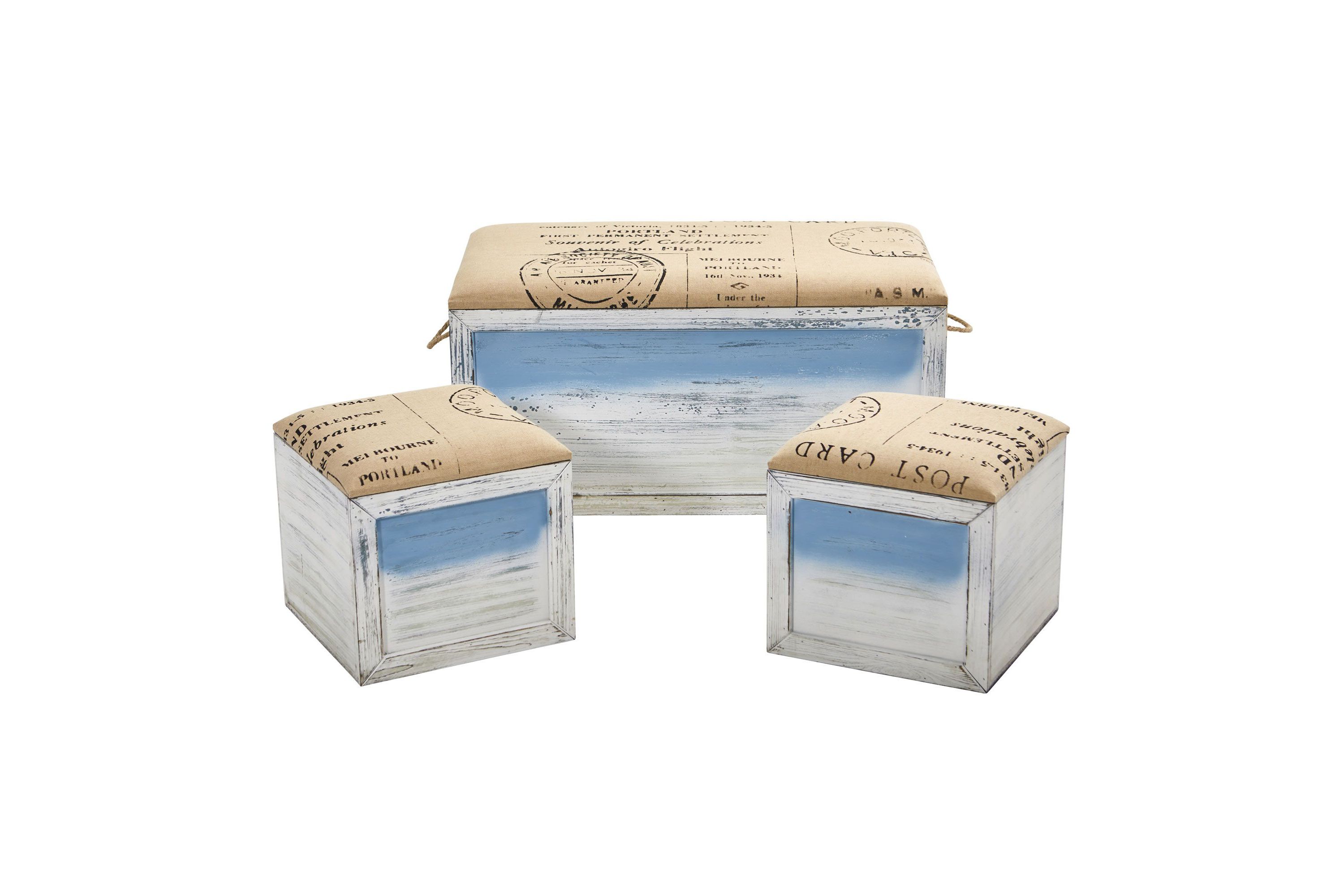 Ocean Breeze Storage Boxes, Bench and Seating Set (Set of 3)