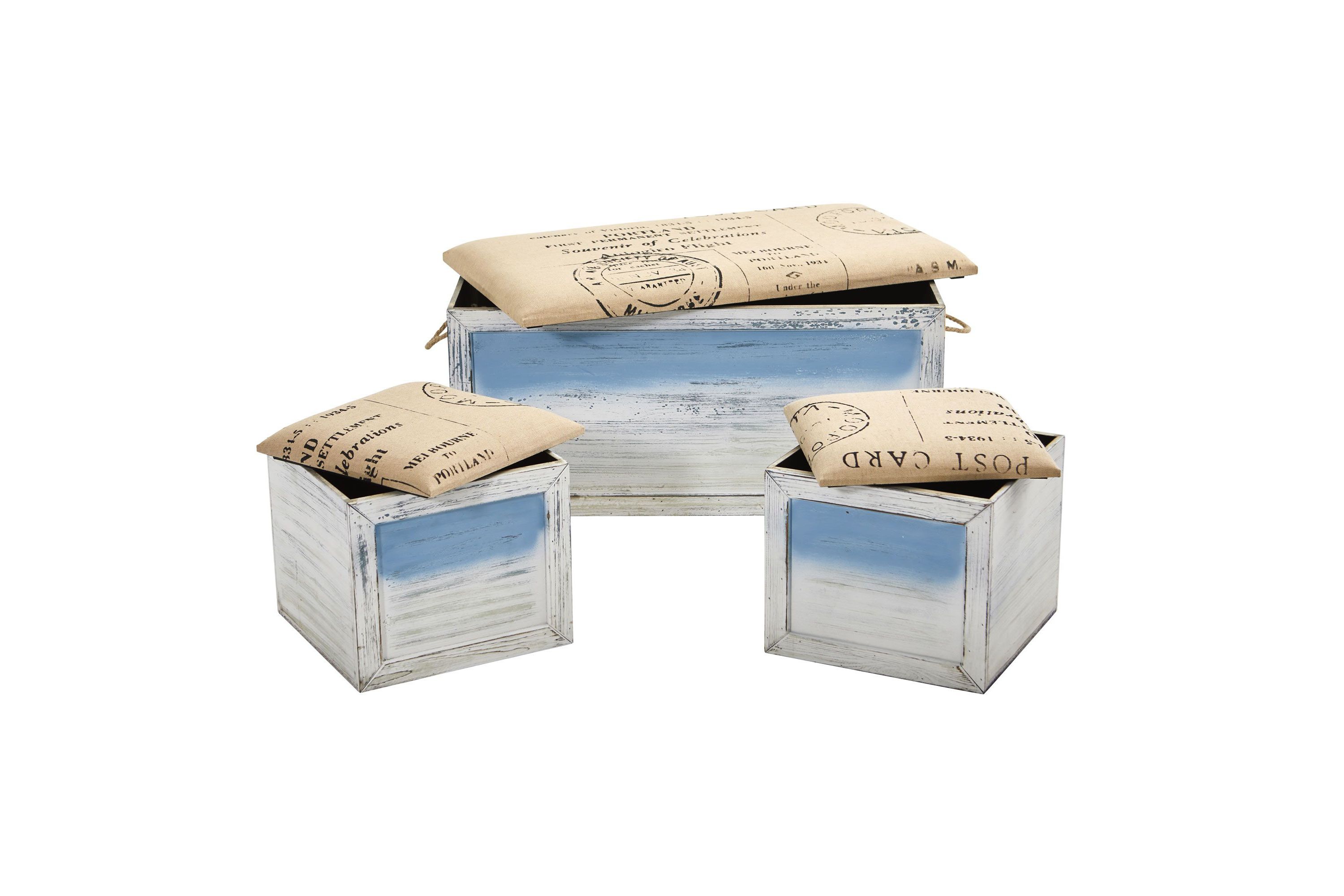 Ocean Breeze Storage Boxes, Bench and Seating Set (Set of 3)