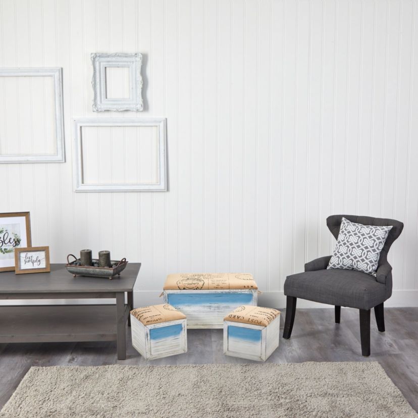 Ocean Breeze Storage Boxes, Bench and Seating Set (Set of 3)