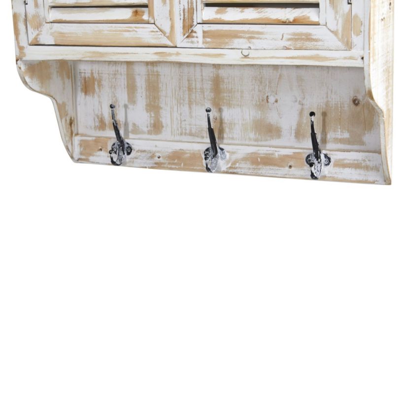 32-Inch White Washed Wall Cabinet with Hooks