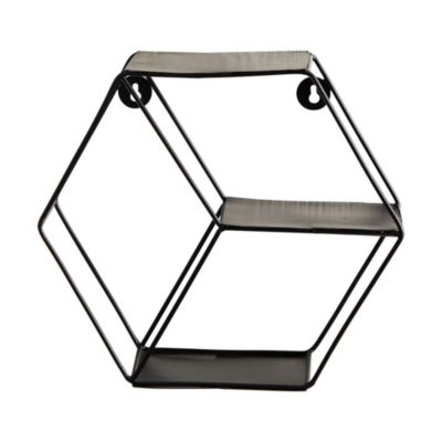 10-Inch Black Matte Hexagon Wall Shelf