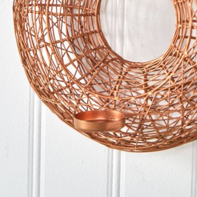 11-Inch Wired Copper Circle Wall Sconce Candle Holder