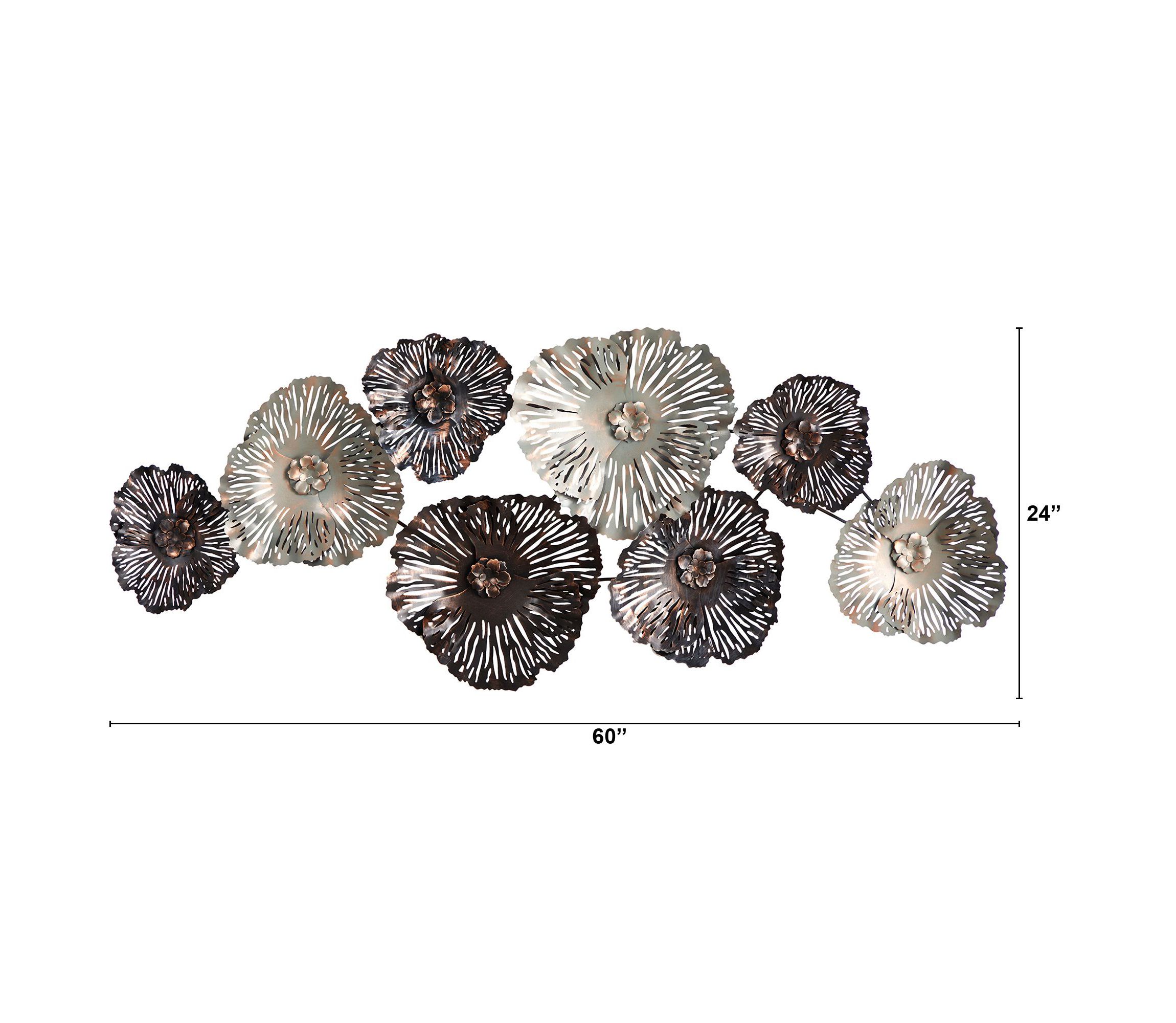 5-Foot x 2-Foot Floating Metal Floral Design Metal Wall Art Decor